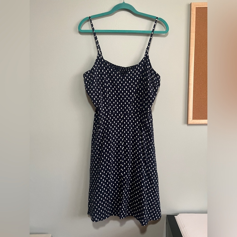 Gap Spaghetti Strap Dress Polka‎ Dot Women Large Navy White